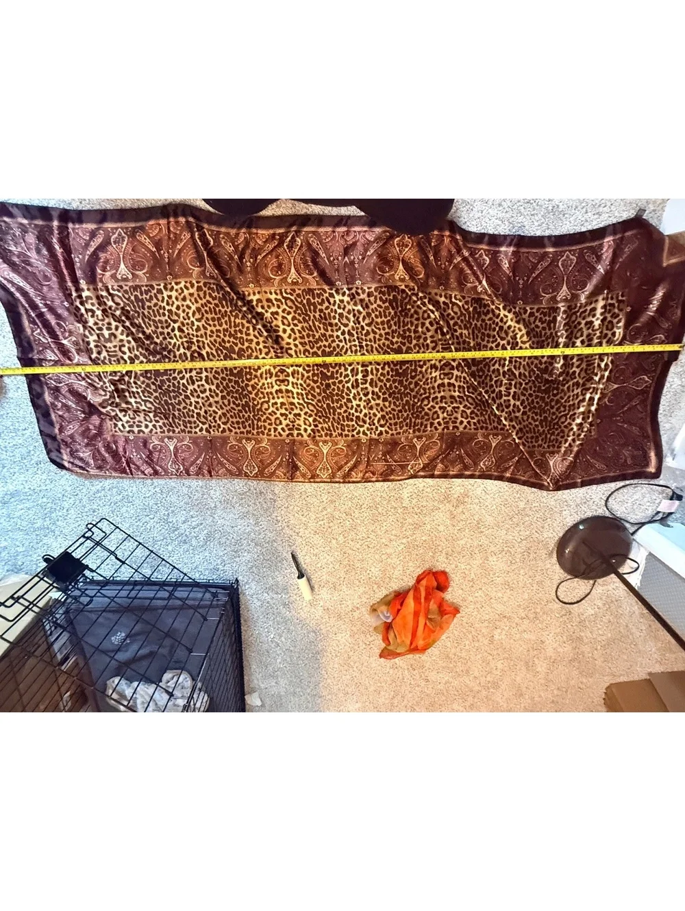 Brown and Leopard Print Silk Blend Scarf